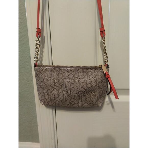 Calvin Klein Crossbody Monogram Logo Women’s Crossbody Bag Beige & Orange EUC - Picture 6 of 14